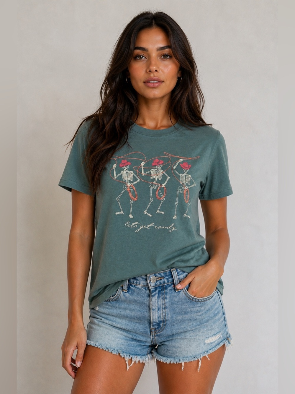 Graphic Tee with Dancing Skeletons